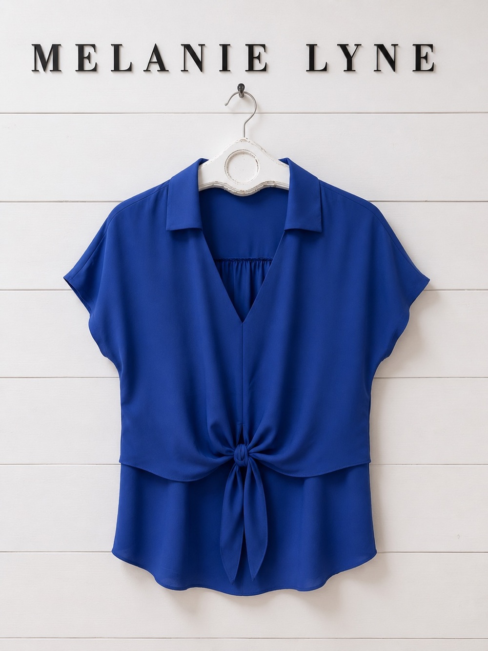 MELANIE LYNE Royal Blue Tie-Front Blouse Size 10
